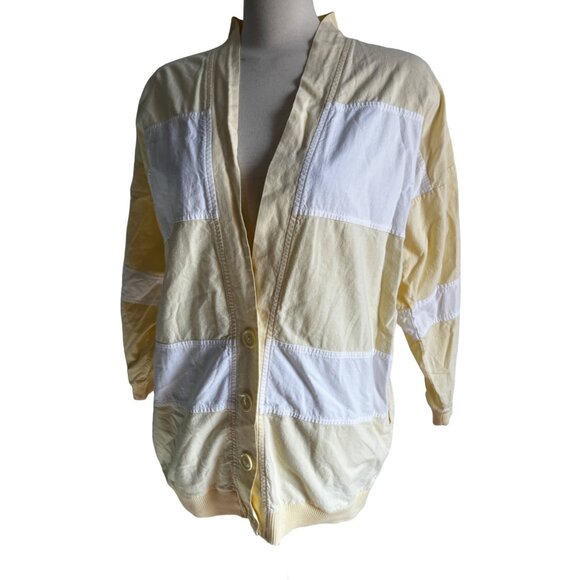 Take Off Vintage Cotton Yellow and White Cardigan Blazer Sz Small Womens Colorbl - Picture 9 of 11